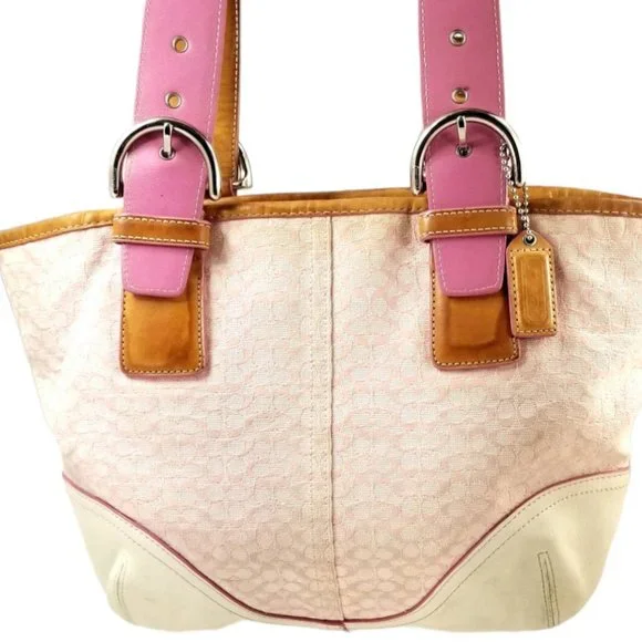 Coach | Bags | Coach Pink Signature Canvasleather Shoulder